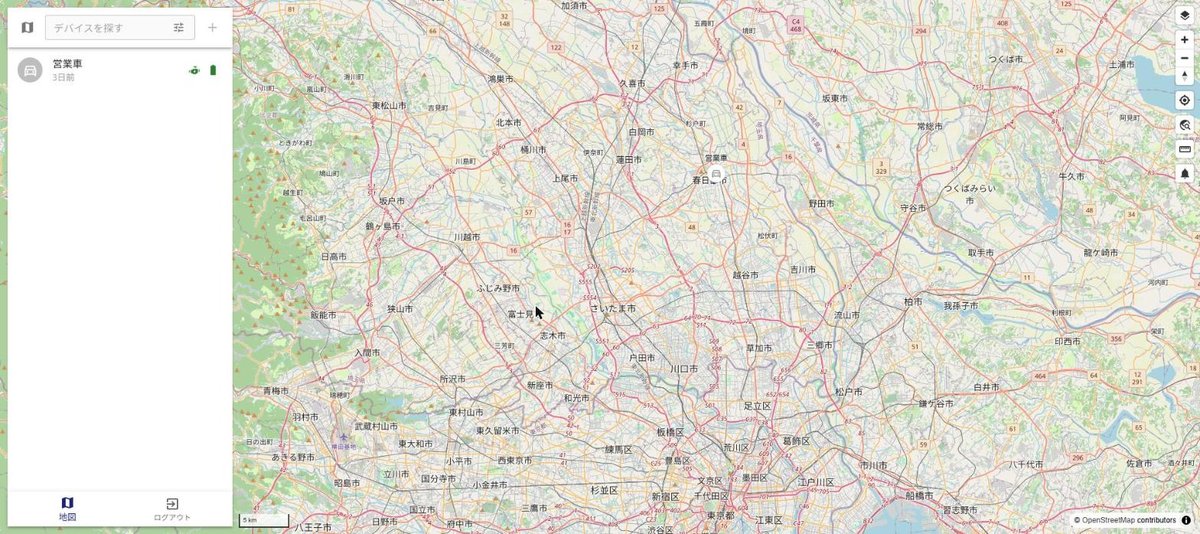地図画面のデバイス一覧と稼働状況